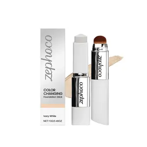 Color Changing Cover Cream Stick - Color-Changing Foundation Full to Medium Coverage with Detachable Brush - Moisturizing Makeup