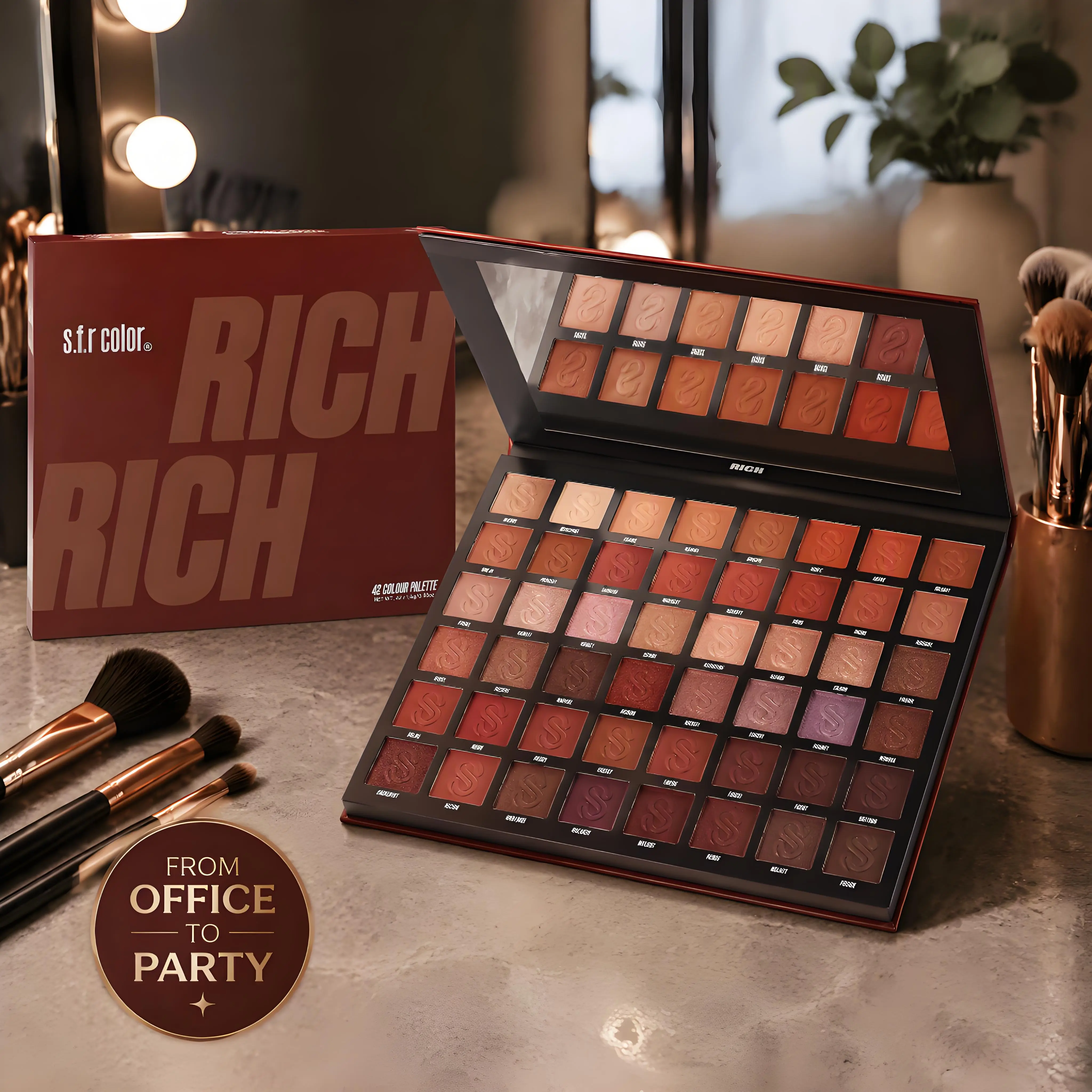 42-Color Charcoal Deep Red Eyeshadow Palette - Beauty Makeup Product, Natural Nude to Smoky Warm Neutrals, Easy-Blend, High-Pigment Matte/Shimmery/Metallic, Long-Lasting, Water-Resistant, Travel-Size Tools Included, Ideal for Fall, Date Night Looks