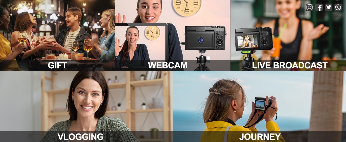 NBD 5K Retro Digital Camera 64MP Vlogging Camera with 3" Flip Screen 18X Zoom 2 Batteries for Teens and Adults