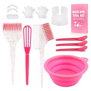 19PCS Hair Bleach Dye Kit with Hair Dye Brush and Bowl Whisk Hair Clips Protective Gear Set, Ideal for Hair Bleaching Coloring Highlighting, Essential Salon Supplies for Home Use (Pink)