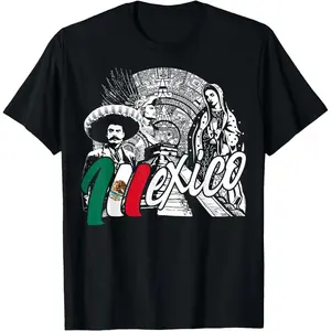 Mexico Mexican Heritage Culture Iconic T Shirt Aztec Calendar Virgen Guadalupe Sombrero Design Folk Art Mens Womens Patriotic Tee Gift Present Idea History Roots Apparel