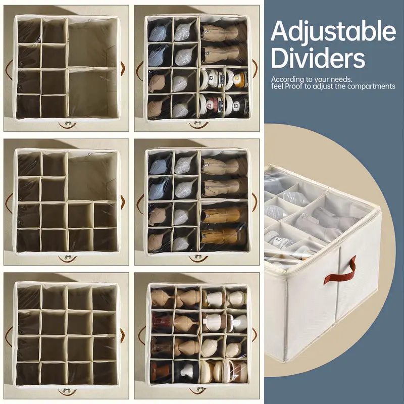 Dustproof Shoe Organizer with Adjustable Dividers, Holds 16-32 Pairs, Fabric Shoe Box for Home Organization, Shoe Storage Organization, Gift