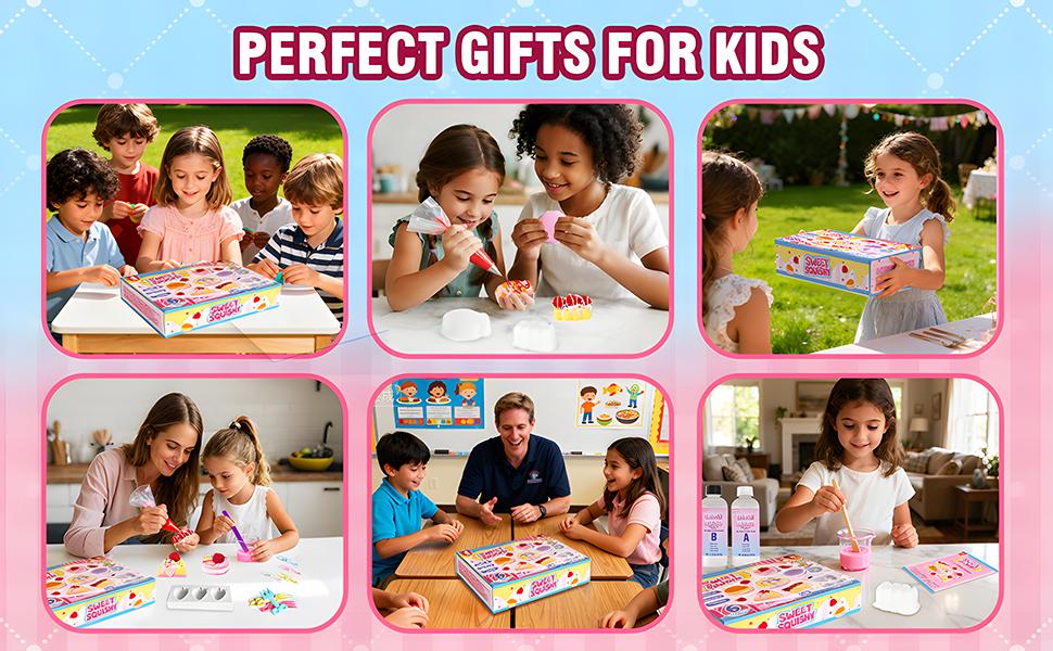 BEIREG Taba Squishy Making Kit - DIY Unicorn & Sweet Theme with 6 Bakery Molds & 18OZ AB Silicone for Kids, Safe Non-Toxic Materials, Stress Relief, Craft Gift for Girls, Party Favors, Easter Toys