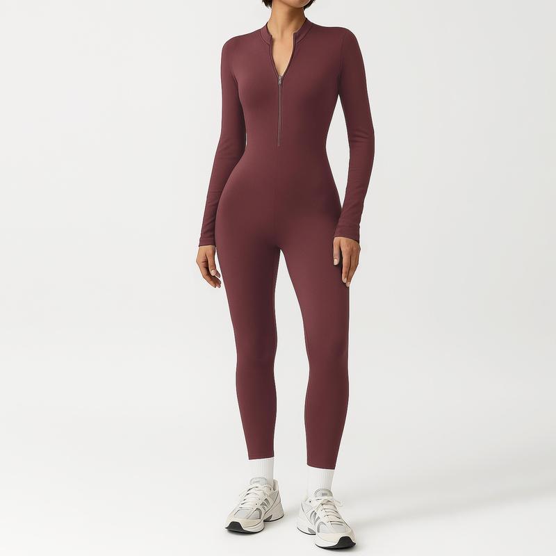 Women's Zip-Up Unitard with Stretchy,Cuddly Long Sleeve Turtleneck Yoga Jumpsuit，Seamless Sexy 1 Piece Bodysuit Body-Hugging & Long-Sleeve Design – Ideal for Yoga, Workouts & Athleisure Lifestyles solid loungewear set