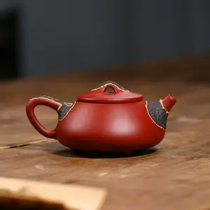 Authentic Yixing Purple Clay Teapot Handmade by Master Artists Big Red Robe Pine Needle Pattern Xi Shi Style Chinese Kung Fu Tea Set Home Tea Kettle for Tea Lovers