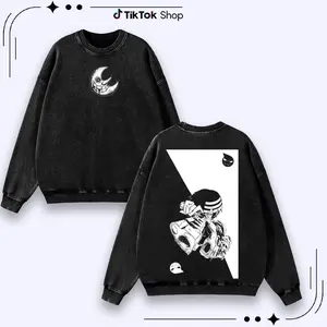 Soul Eater Hoodie & Sweatshirt Death the Kid Graphic, Vintage Acid Wash Apparel, Anime Manga Merch, Symmetric Reaper Pullover, Unisex Cotton Top