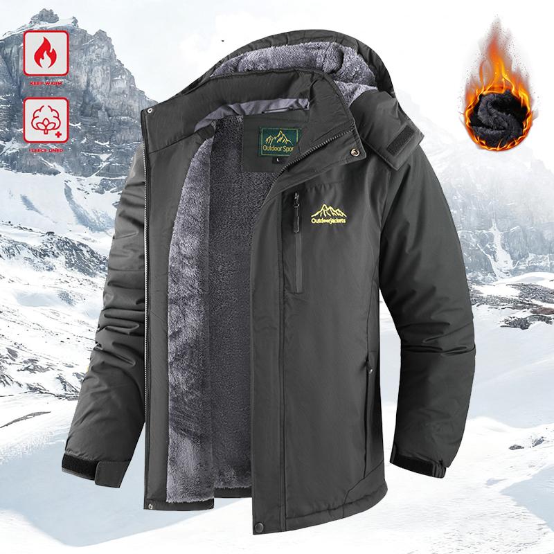 Men's Winter Fleece-Lined Hoodie – Thick, warm softshell jacket with an adjustable drawstring hood, ribbed cuffs, and zippered front closure; perfect for outdoor hikes, jogging, fishing, gym workouts, or everyday casual wear; a must-have versatile piece f