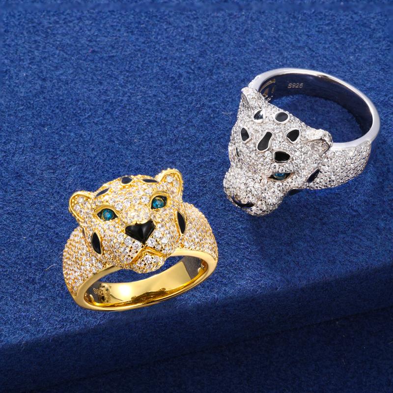 【#R519 】Leopard Ring UCCIYO Lab-Created Moissanite S925 Sterling Silver Moissanite Ring for Women Men Hip Hop Jewelry Gift