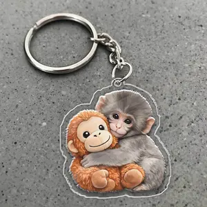 Baby Monkey Acrylic Keychain – Cute Punch Monkey Charm, Kawaii Monkey Plush Style Keyring, Adorable Animal Bag Charm, Gift for Friends