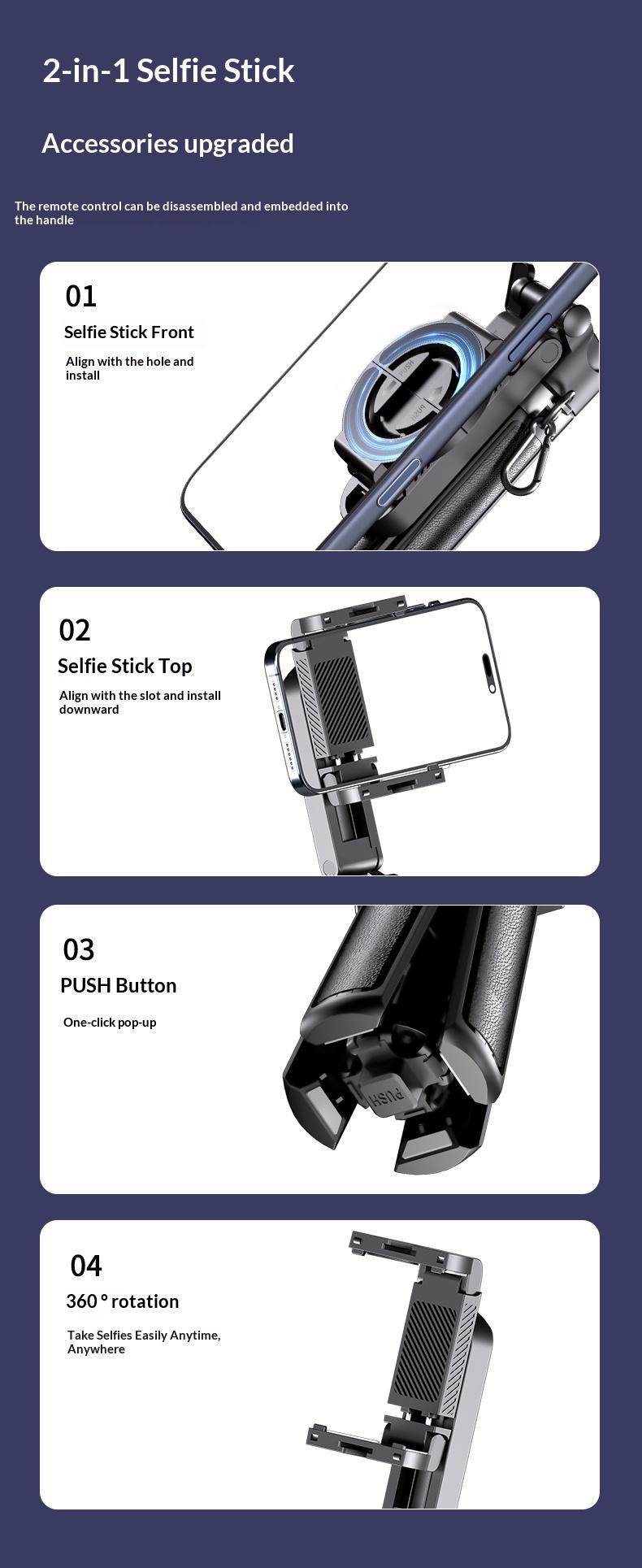 New Upgrade magnetic & clamp selfie stick with 360 Rotation Portable Wireless Bluetooth control magnetic phone stand for selfie Video recording Vlog Compatible with most phones-Maxinum extend to 21.25 inches, Valentine's Day