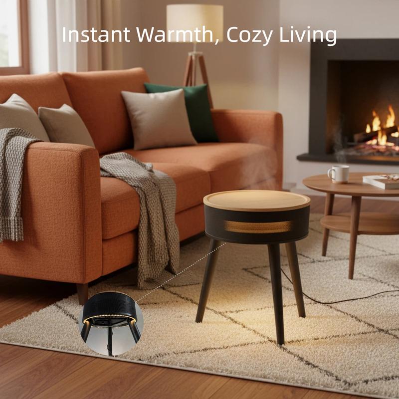 Space Heater, 1500W PTC Ceramic Side Table Heaters for Indoor Use, Electric Heater with Remote, LED Light, ECO Mode, Oscillation, 12H Timer, Overheat & Tip-Over Protection, Black