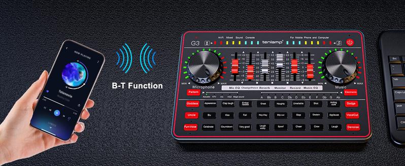 Tenlamp G3-Q8 Podcast Microphone bundle Live Sound Card Streaming Audio Mixer, Podcast Equipment with Voice Changer/Audio Interface for Live Streaming/Singing/Content Creation, with Voice Effects Soundboard