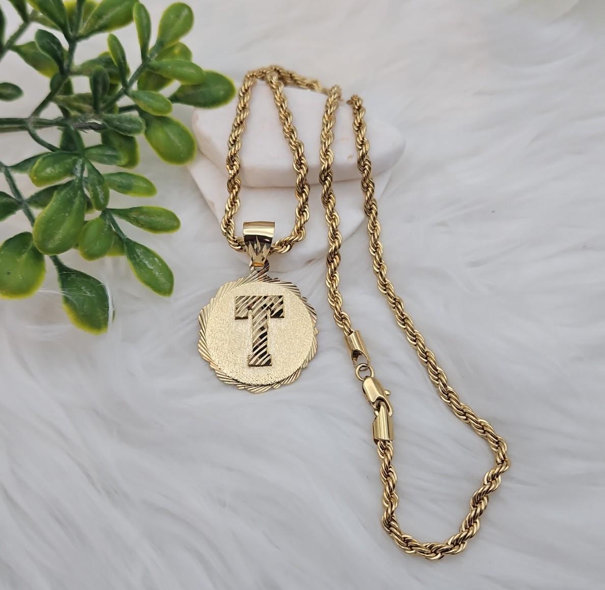 Gold Initial Necklace for Men 30mm Circle Pendant 14k Gold Plated 5mm French Rope Chain Lifetime Replacement Guarantee Perfect for Birthdays