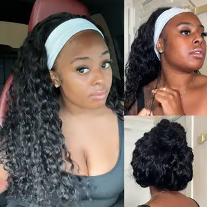 【All-Day Security】Water Wave Breathable Headband Wig With Drawstring Hook Fit Glueless Wear-And-Go Wig Natural Black Human Hair Lace Frontal TikTokShopStockUp