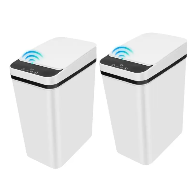 2 Pack Bathroom Trash can,Touchless Trash Can,Automatic Motion Sensor Trash Bin with Lid,2.4 Gallon Garbage Can, Kitchen, Bathroom, Office, Bedroom Trash can (White+White), Automatic Trash Bin