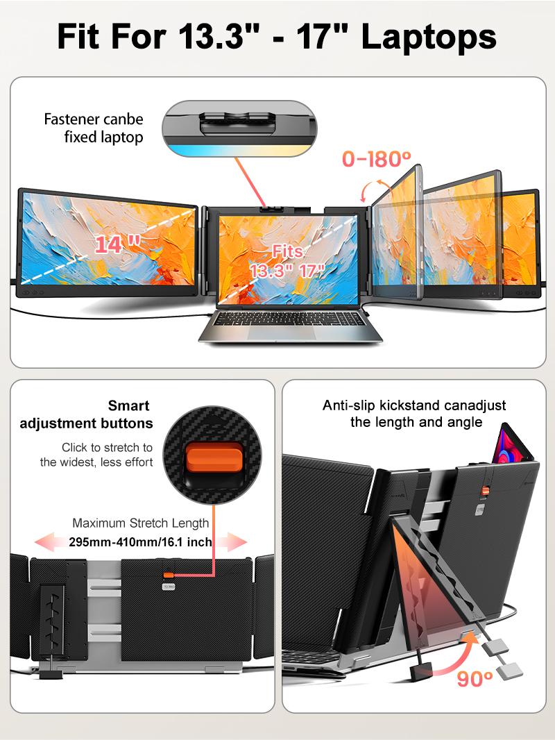 【WeeklyDeals】Dual Laptop Screen Extender, 14" FHD 1080P Portable Monitor for Laptop, Weighing 4.1 lbs, Plug & Play Screen Extender, Auto Adjust Width Dual Monitor for 13.3" - 17" Laptops-Please note the list of incompatible models