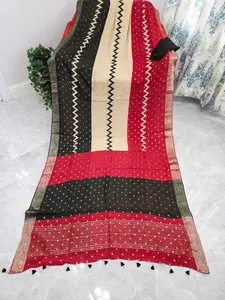 Imperial Noir Crimson & Ivory Gold Shaded Chinon Chiffon Checkered Saree