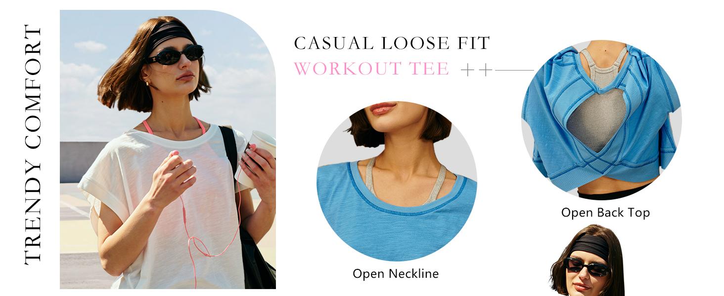 Ommig Womens Open Back Workout Top Oversized Workout T Shirts Backless Athletic Shirt Short Sleeve Baby Tee Ommig Womens Open Back Workout Top Oversized Workout T Shirts Backless Athletic Shirt Short Sleeve Baby Tee