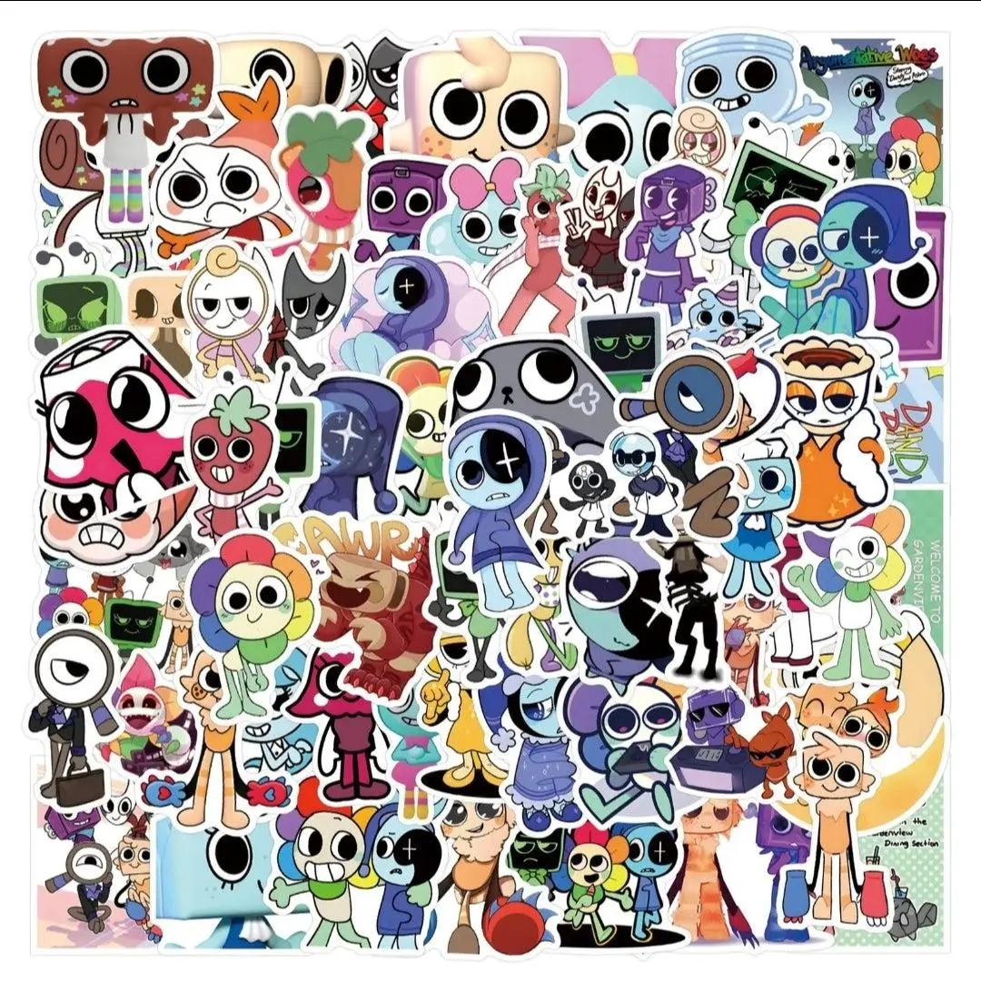 Dandy's World 100-Piece Glossy Waterproof Vinyl Stickers, Colorful Fantasy Character Collectibles, Cute Phone Stickers & Mobile Phone Accessories for Laptops, Water Bottles, Cute Stickers