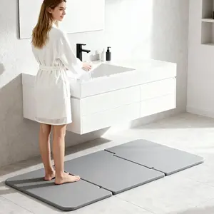 Garvee Diatomite Bath Mat, 24x16 Inch Fast Drying Bathroom Rug with Non-Slip Backing, Highly Absorbent Stone Shower Mat for Bathroom, Kitchen, Entryway, Modern Elegant 3-Section Design, Easy to Clean with Sa