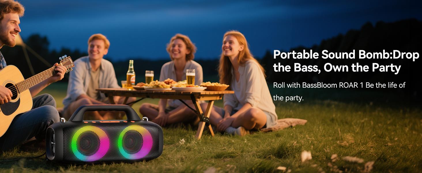 TAGRY Roar 1 Portable Audio Bluetooth Speaker,60W Powerful Sound with Deep Bass,IPX6 Waterproof,24H Playtime,Bluetooth 5.4 for Smartphone,RGB Party Lights,Wireless Stereo Pairing,Travel Outdoor for Camping and Beach, for  Birthday, Friend