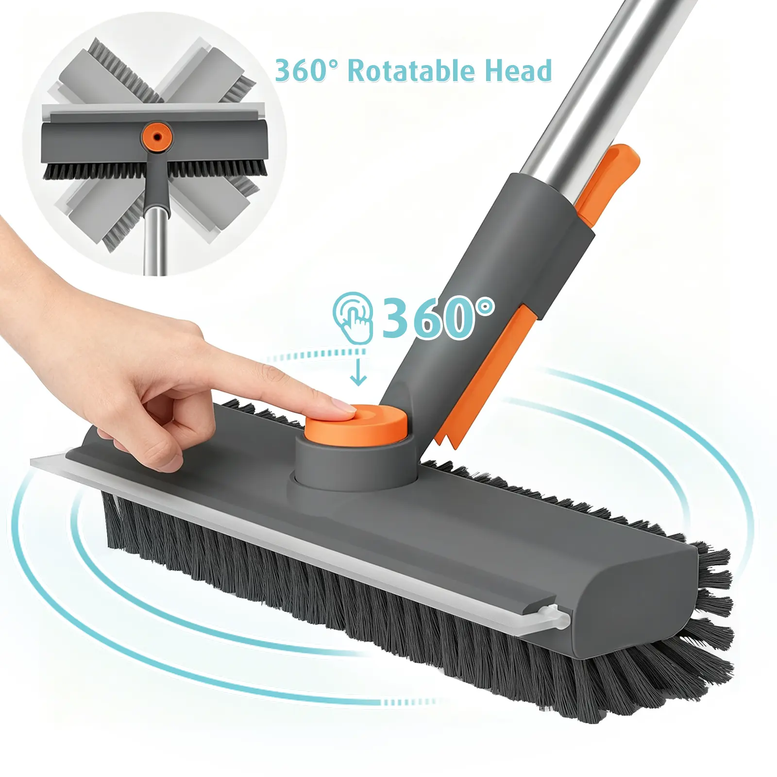 AIR U Floor Scrub Brush with Multi-Purpose Long Handle Scrub 3 in 1 360°Rotating Scrape and Heavy-Duty Stiff Bristle Scrubber Brush for Bathtub Cleaning Shower Bathroom Patio Garage Kitchen Wall and Deck Cleaning Supplies Home Essential Items