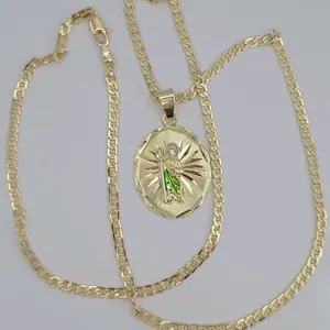 SAINT JUDE/SAN JUDITAS  Cuban link style gold-plated 24"inches fashion religious design color's pendant
