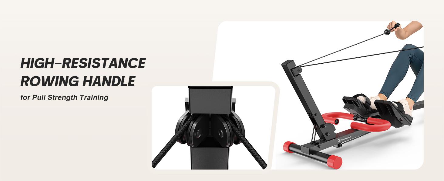 WARMOUNTS Rowing Machine, 4 in 1 Adjustable Ab Machine with 4 Levels and 4 Heights, Foldable Rowing Machine for Home Gym with LCD Display, 266lbs Weight Capacity