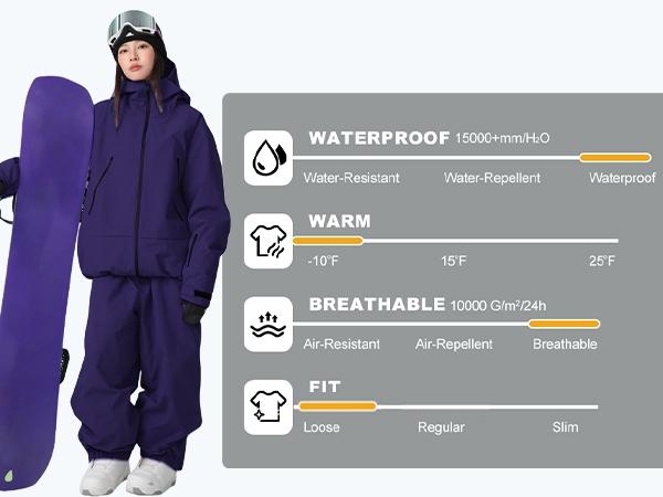 YEEFINE Women's Ski Suit Set Baggy Waterproof Snow Suits Insulated Mens Ski Jacket and Pant Set Large Fit for Snowboarding