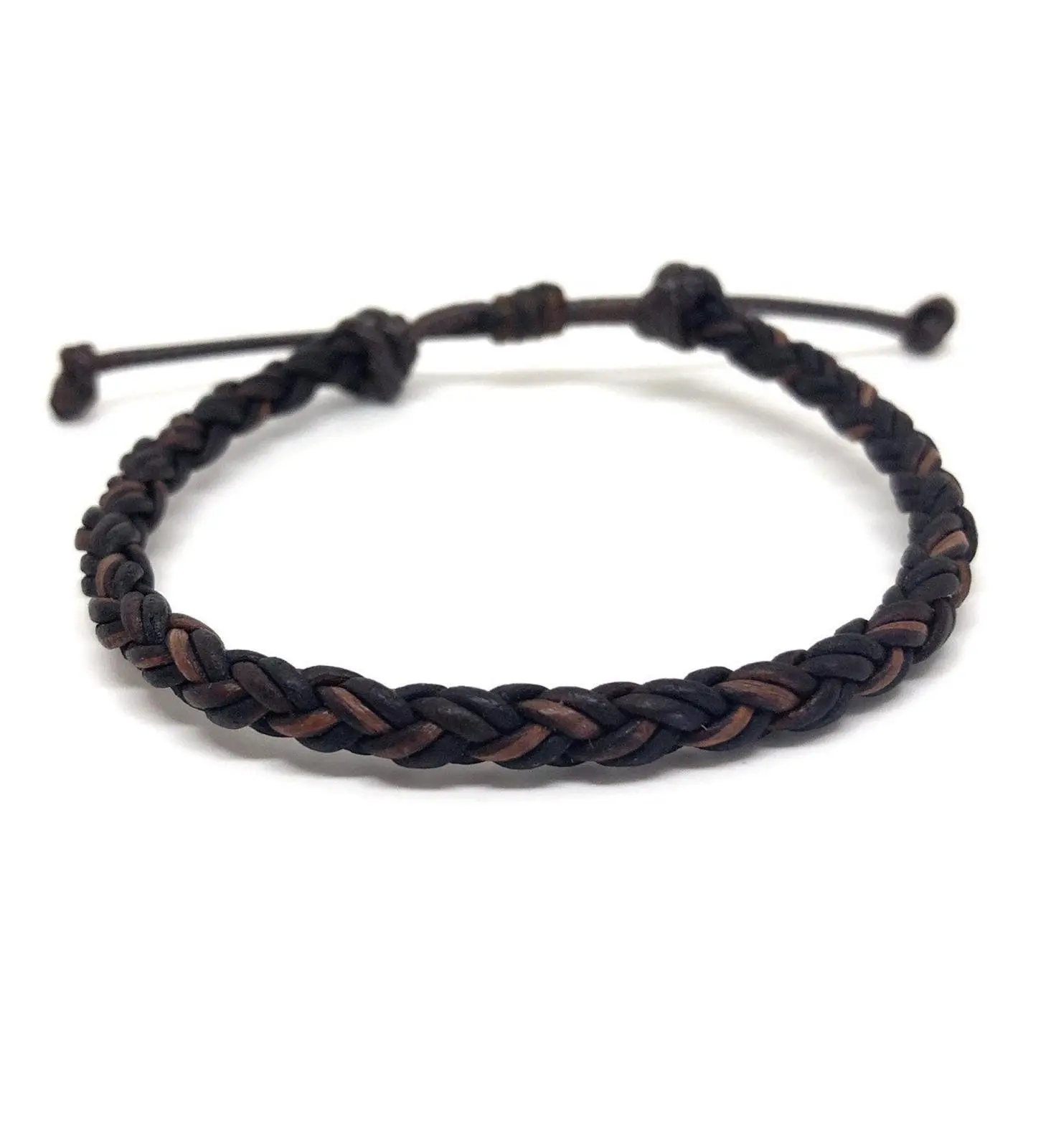 Braided Leather Bracelet Dark Brown Men Women Key West Adjustable