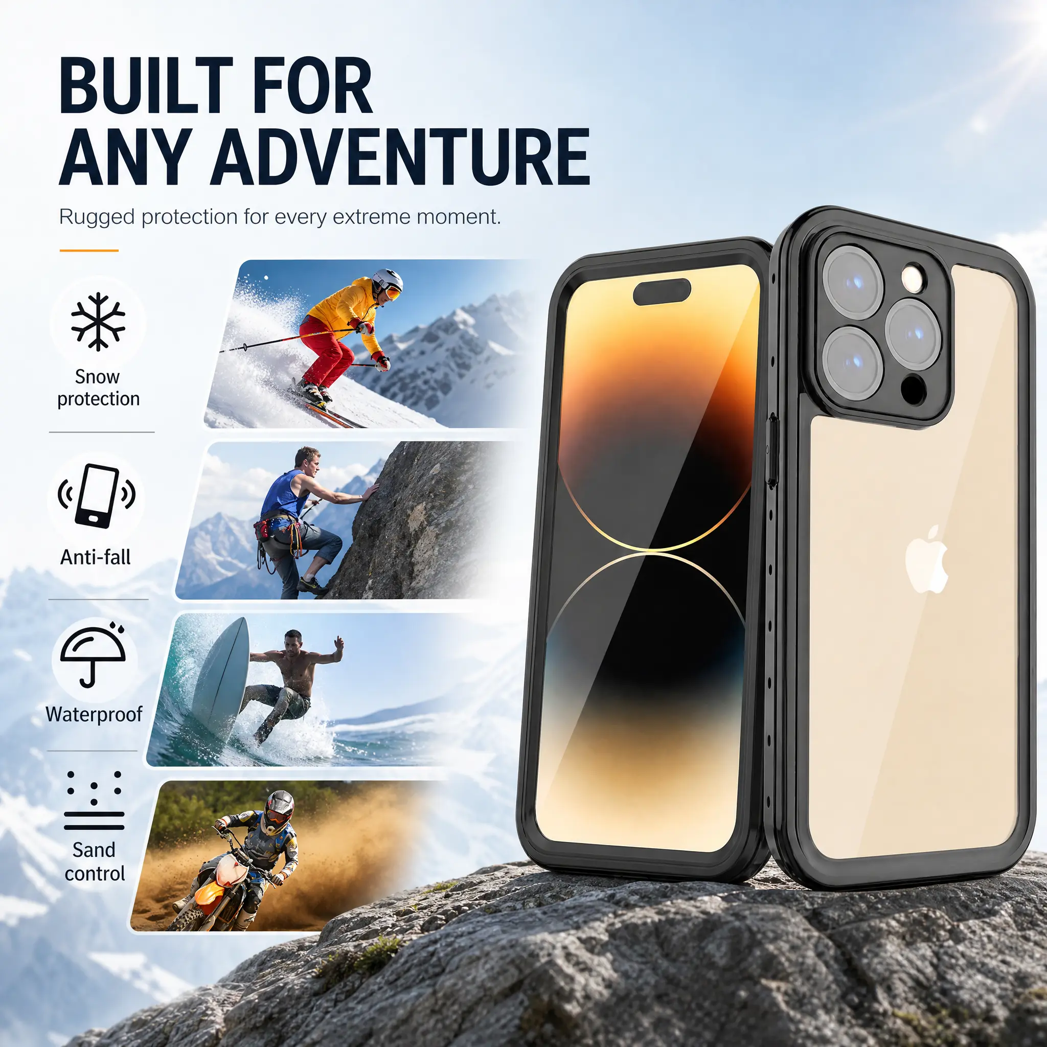 Fully Sealed Waterproof Phone Case for iPhone 14,13,12,11 - Built-in Sensitive Screen Protector, Military-Grade Multi-Protective Cover for Surfing, Outdoor Adventures