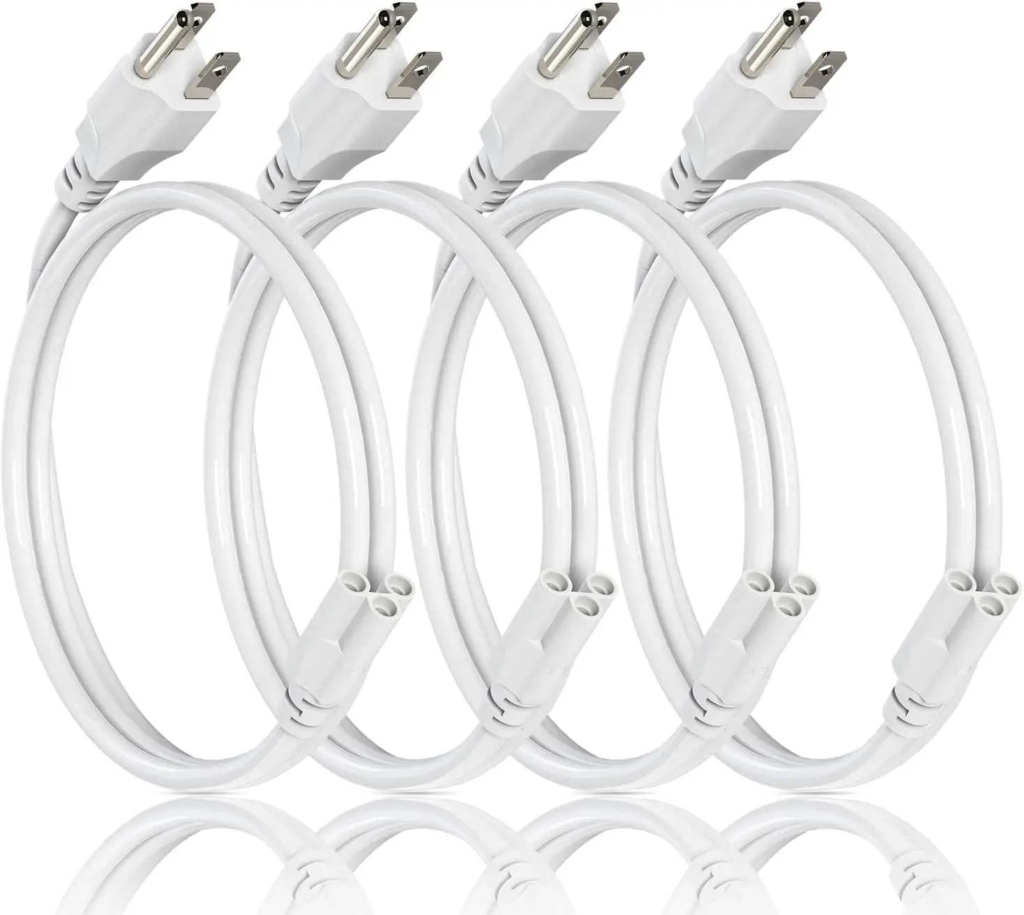 T8/T5 4FT Integrated LED Tube Light Fixture AC Power Cord Cable with 3-Prong US Plug for Garage, Workshop, Warehouse Commercial Lighting (4-Pack)