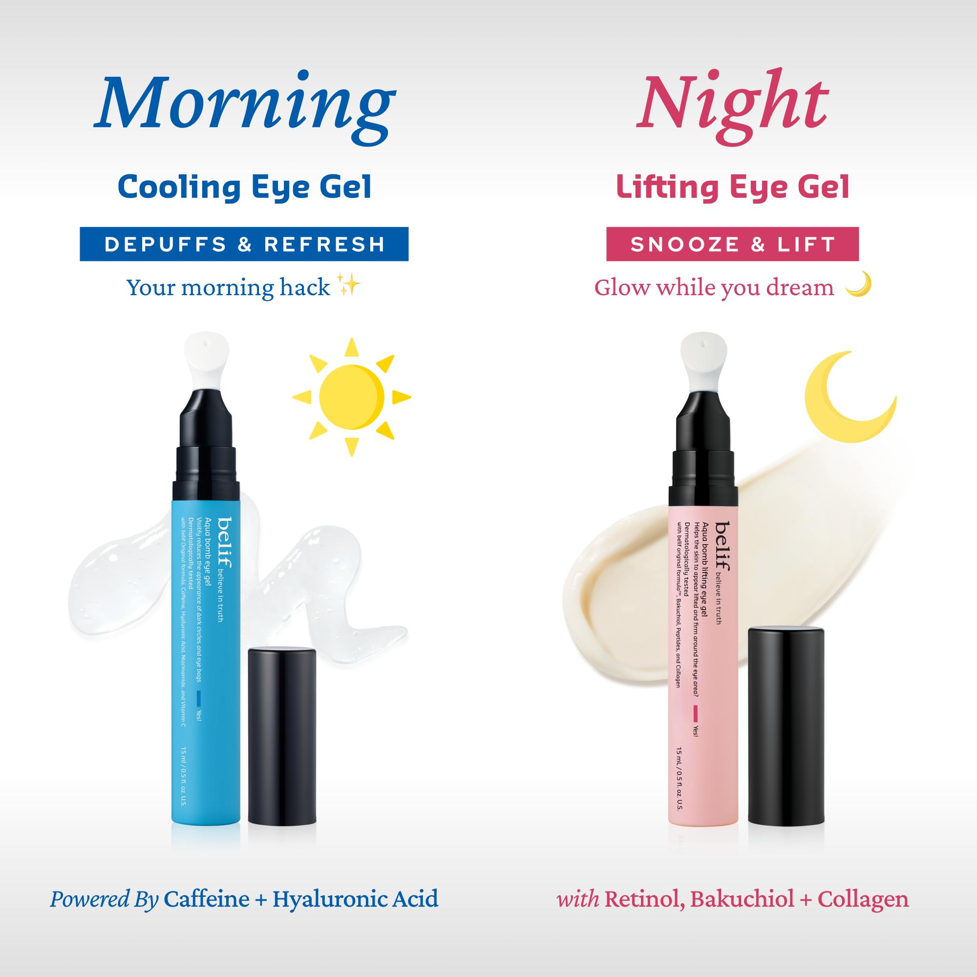belif Aqua Bomb Cooling Eye Gel 2-pack, Korean Skincare with Caffeine, Hyaluronic Acid & Niacinamide – Hydrating, Depuffing & Plumping Eye Cream with Cooling Ceramic Tip