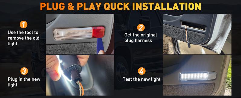 Nilight 2PCS LED Interior Door Panel Light Courtesy Warning Lights White Beam Plug and Play Compatible with Chevy GMC C/K Silverado Sierra 1500 2500 3500 HD Suburban Cadillac Escalade Hummer H2