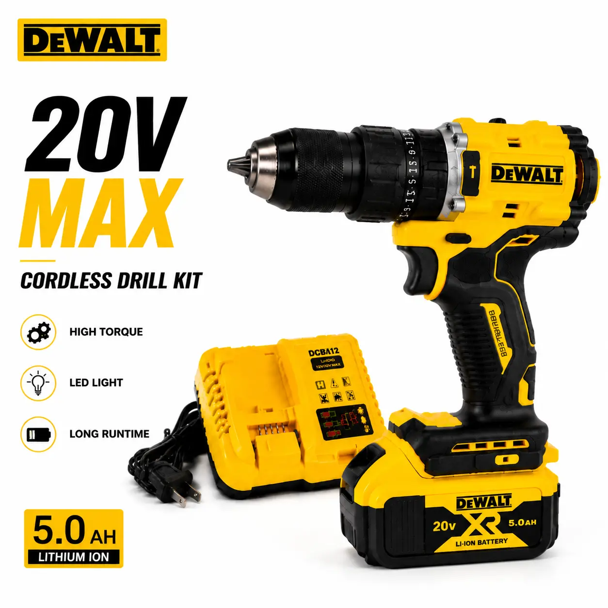 ()DEWALT Cordless Drill Set, Powerful Drilling & Screwdriving, Durable Metal Gear & Reinforced Housing, Compact Ergonomic Design, Rechargeable Power Tool Kit, DIY Home Repair, Woodworking, Garage & Workshop