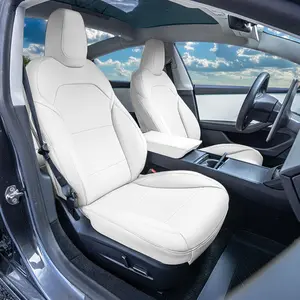 Tesla Model 3 2024 - 2026 - Front Set Seat Covers - Solid White Faux Leather