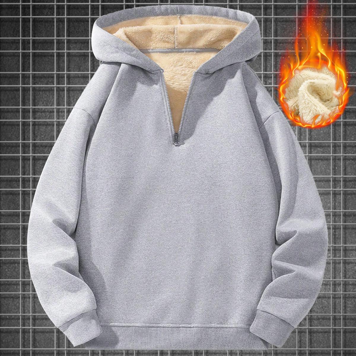 Men's Solid Color Hooded Sweatshirt with Fleece-Lined Hood - Warm Winter Pullover, Front Pocket, Machine Washable, Casual Regular Fit for Autumn & Winter, Sweater Hoodie, Durable Fabric