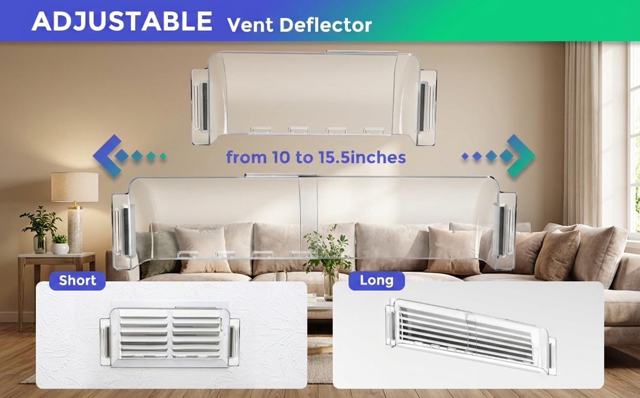 2 Pack Adjustable Air & Heat Deflector for Vents, Sidewalls, Ceiling Registers (8.5" to 15")