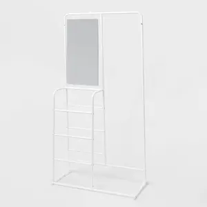 Metal Garment Rack with Mirror and Shelving White - Brightroom