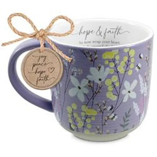 Dicksons 18513 Ceramic Cup - 18oz Washable Purple Floral Print Spring Garden Hope Theme Mug, Unisex One-Size Kitchen Drinkware, Gift Idea