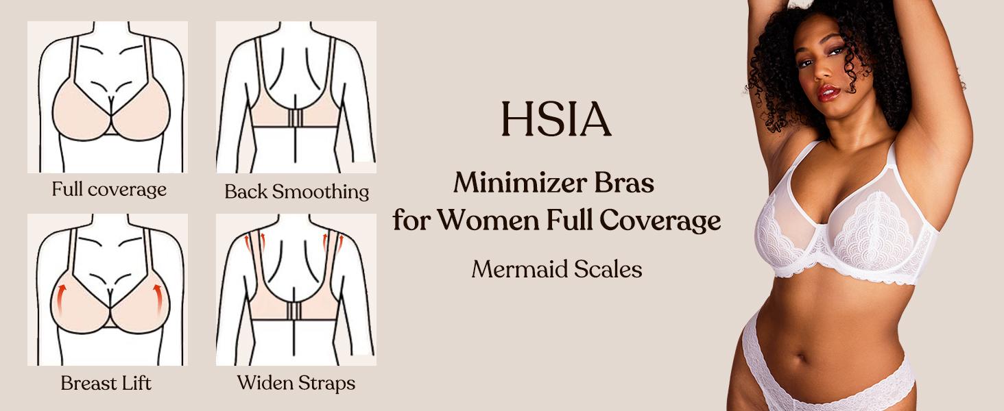HSIA Mermaid Scales Sexy Lace Plus Size Unlined Underwire Non-padded Full Coverage Minimizer Bra with Back Smoothingfor Women Large Bust SpringStatements