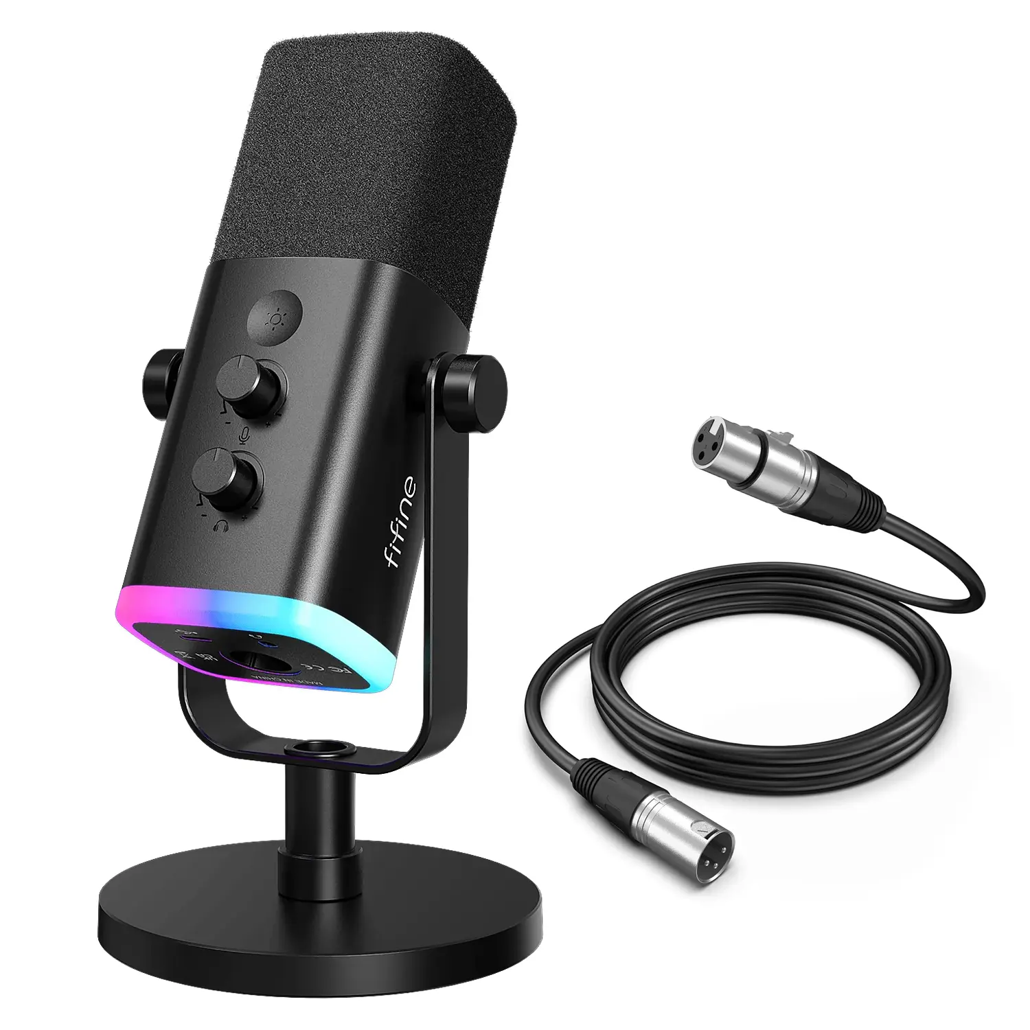 fifine AM8 Series XLR Microphone for Podcast Recording with XLR Cable, Dynamic Mic with headphone jack, Desktop Mic for PC Gamer, XLR mic for audio interface mixer