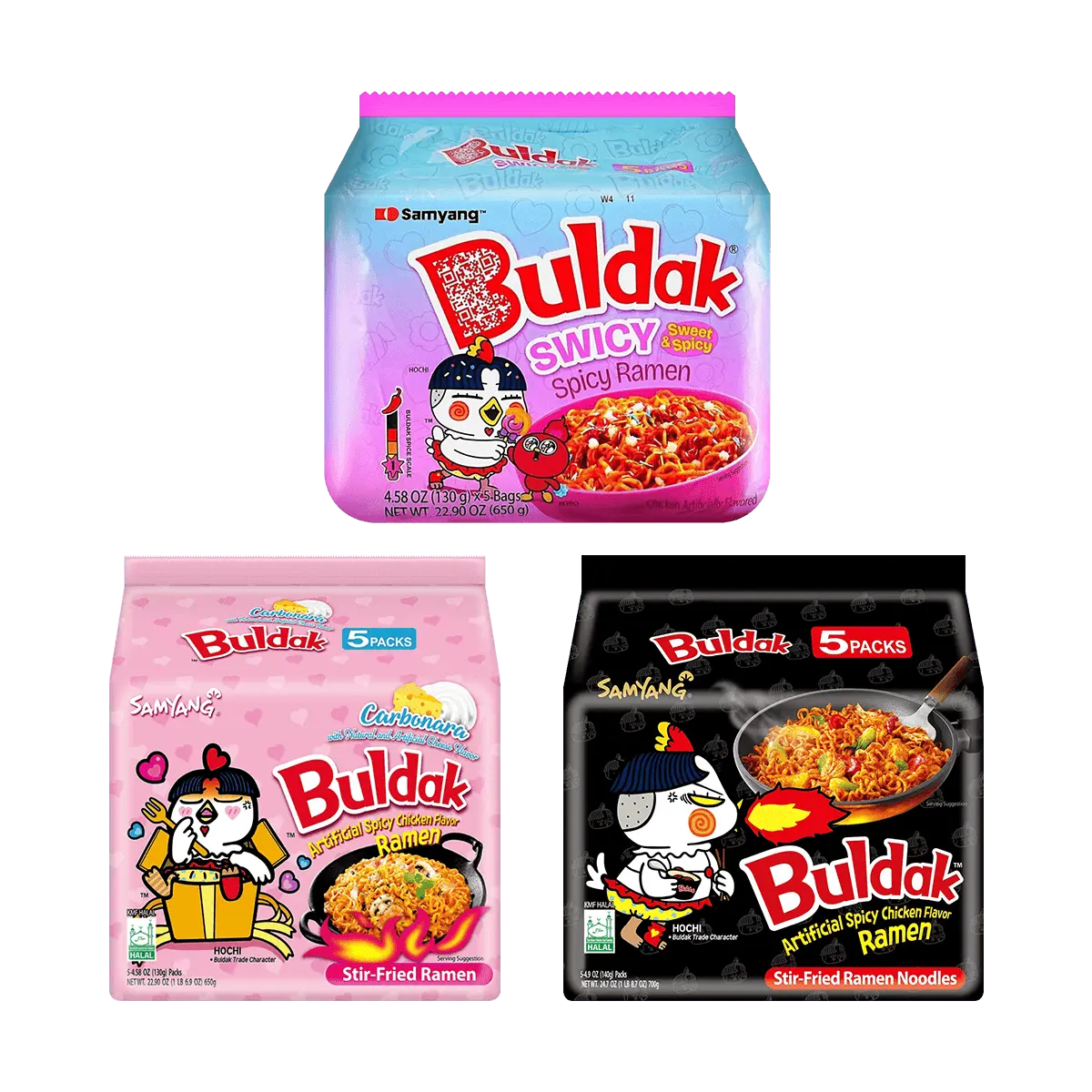 Samyang Buldak Ramen 3 Flavor Variety Pack - Spicy Chicken, Sweet & Spicy, Creamy Cheese Noodles (2kg)