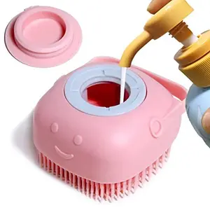 Pet Bath Brush Dog Baths Brush Shampoo Dispenser Soft Silicone Dog Bathing Brushes Dogs Shampoo Brushes scrubbers for Cats and Dogs Shower Brush Grooming (Pink)