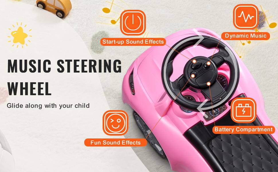 【fathersdaygift】VEVOR Ride On Push Car for Toddlers, Ages 1-3, Ride Racer, Sit to Stand Toddler Ride On Toy, Classic Kids Ride On Car with Music Steering Wheel & Under Seat Storage, Ride On Toy for Boys Girls, Pink，Christmas gift