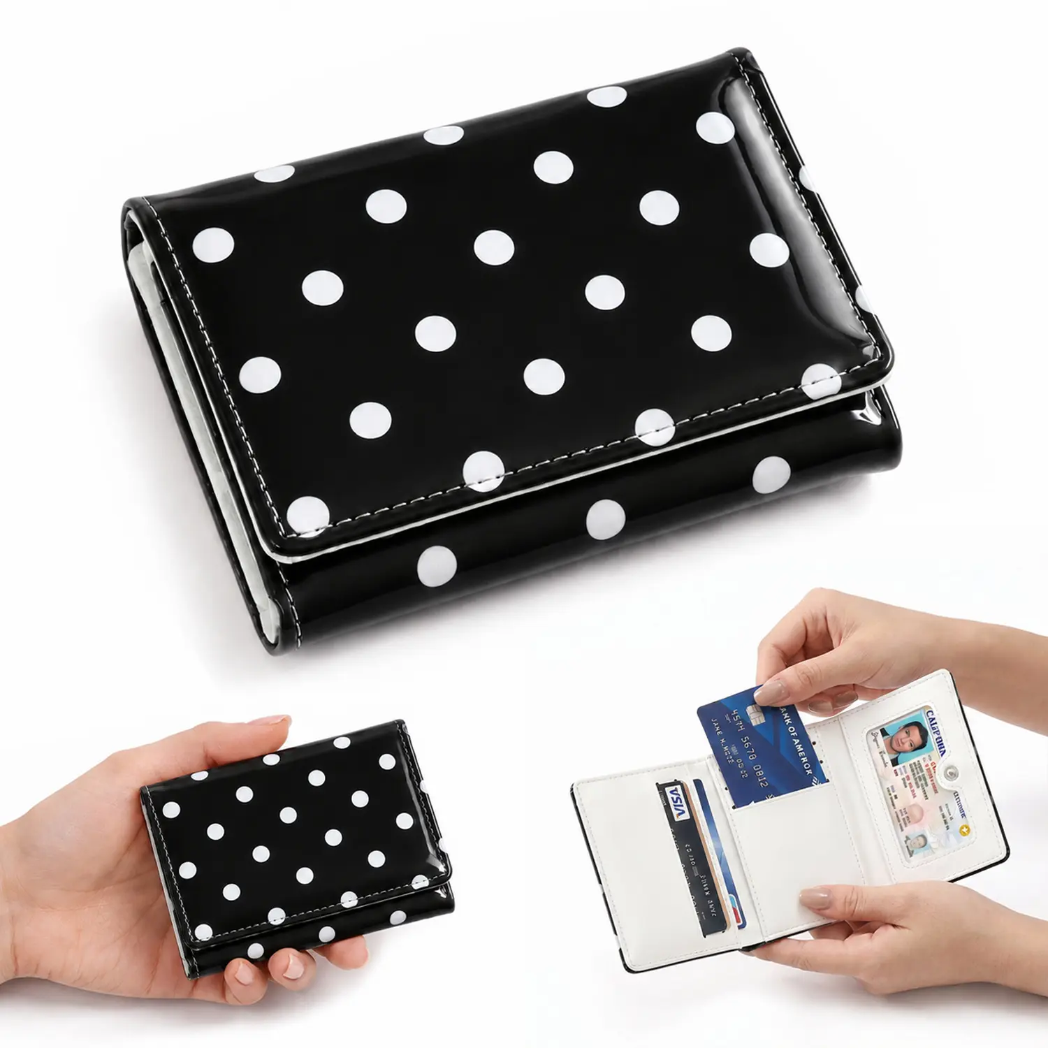 Cute Polka Dot Mini Wallet for Women, Slim Trifold Card Holder, Small Lightweight Purse for Cards, Cash, Travel & Daily Use