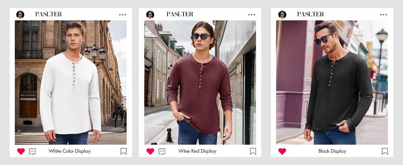 PASLTER Mens Distressed Henley Shirts Retro Long Sleeve Tee Shirts Casual Button Down Washed T-Shirts for Men