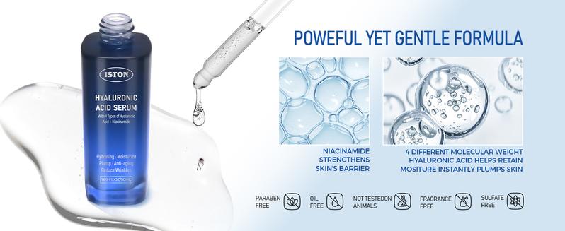 ISTON Ultra-Moisturizing Hyaluronic Acid Serum with Niacinamide Facial Plumping, Anti-Aging - 1.69 Fl Oz/50Ml