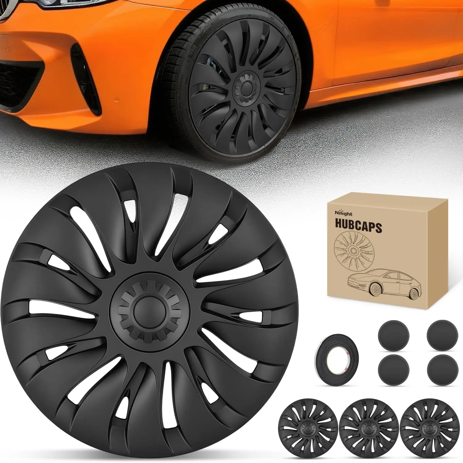Nilight Wheel Cover Hubcaps 19 Inch for Tesla Model Y Accessories 2021 2022 2023 2024 Tesla Model Y Gemini 19 Inch Hub Caps Set of 4 Rim Protector Wheel Covers Replacement Uberturbine Style Matt Black