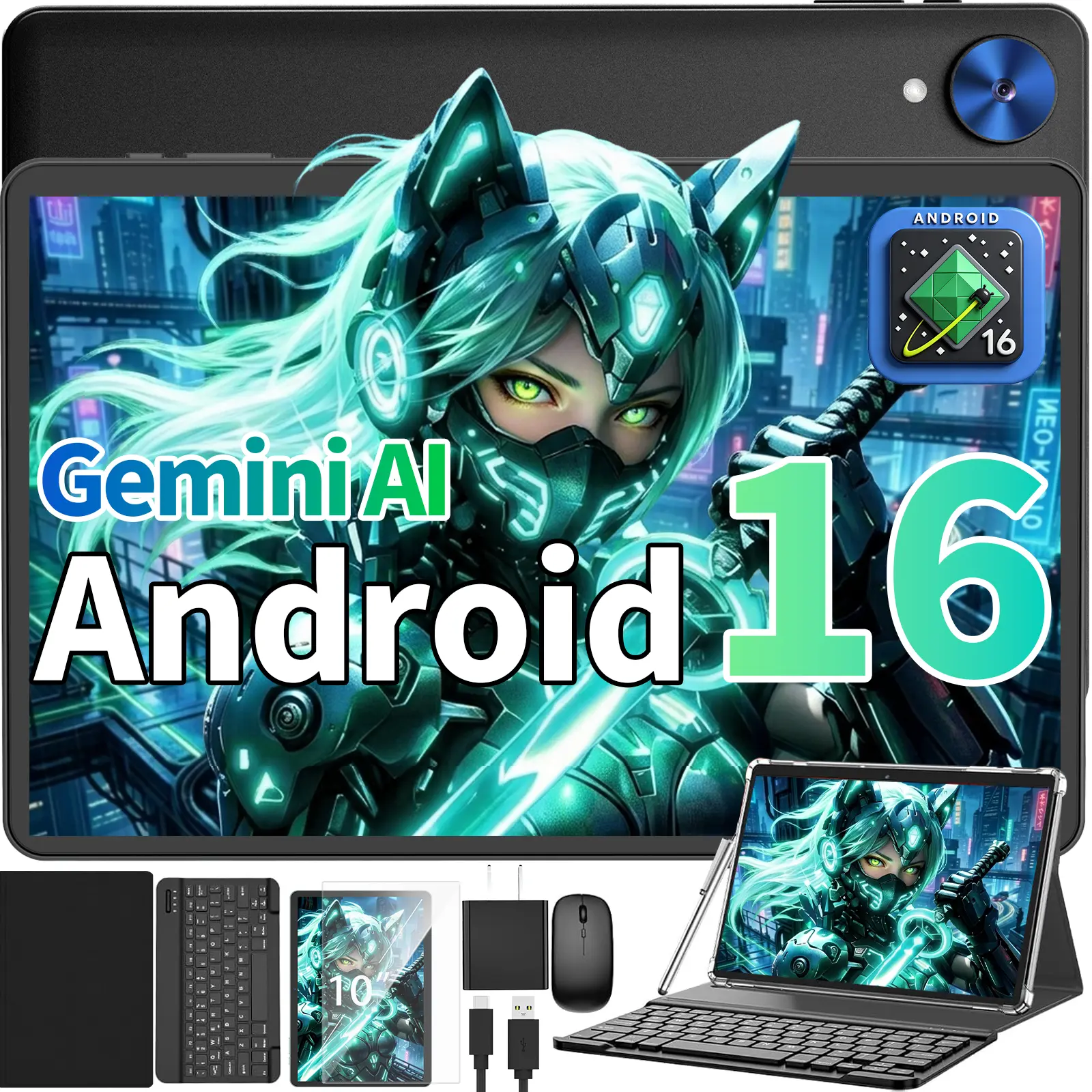 【SummerTurnUp】PYNAREL 10 Inch Android 16 Tablet with Keyboard, Dual Band WiFi 6, IPS Touch Screen, Mouse/Stylus/Case/Charger Inside, Light Black,Back To School Stuff, Gift Bundle, Home Office & Outdoorfun summerwins ip display tiktokshopbacktoschool